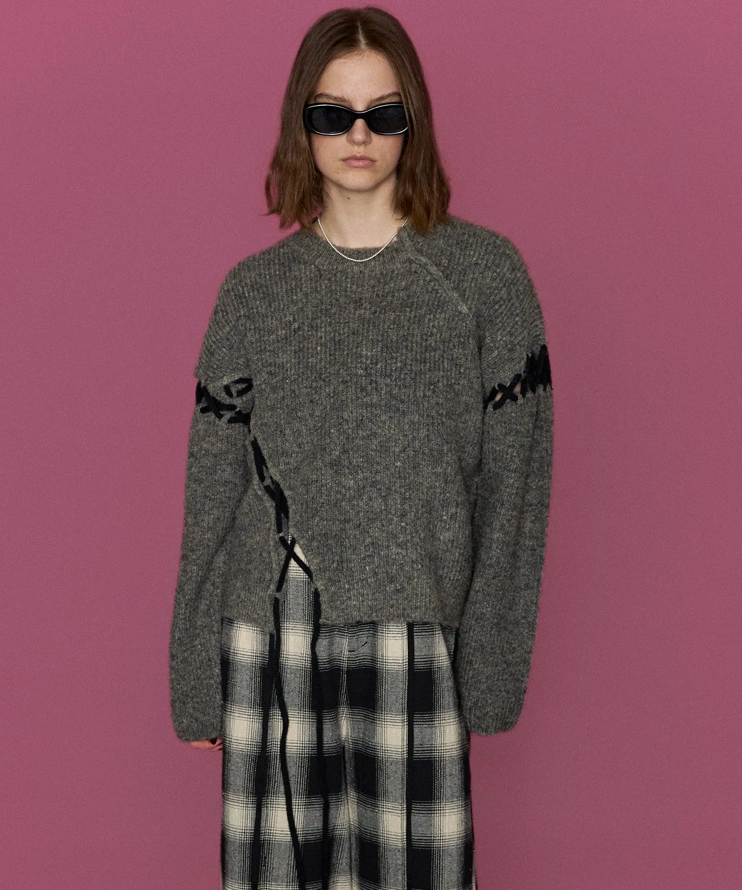 【24WINTER PRE-ORDER】Lace Up Knit Tops