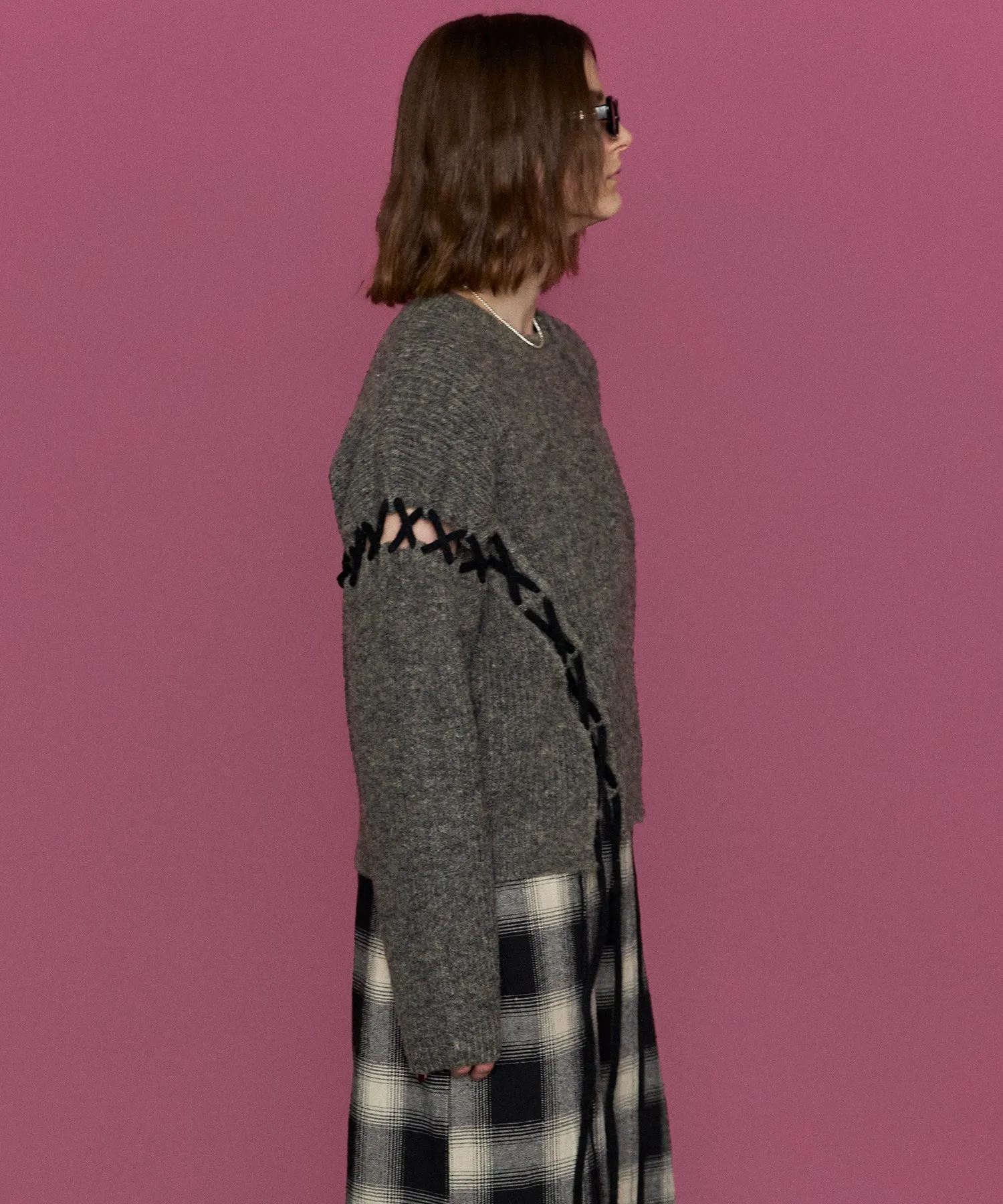 【24WINTER PRE-ORDER】Lace Up Knit Tops