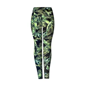 Activewear Leggings Tropical leaf print Green Black |  Leggings And Bra for Sale