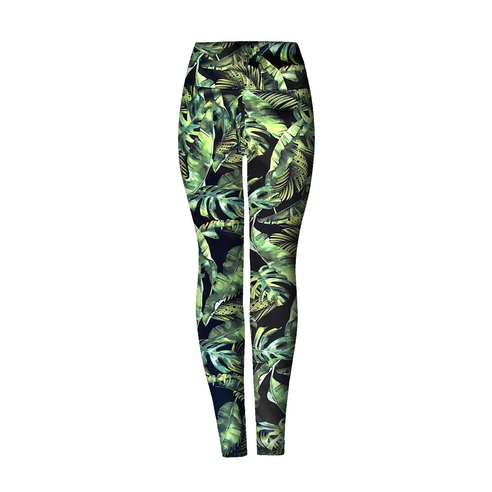 Activewear Leggings Tropical leaf print Green Black |  Leggings And Bra for Sale