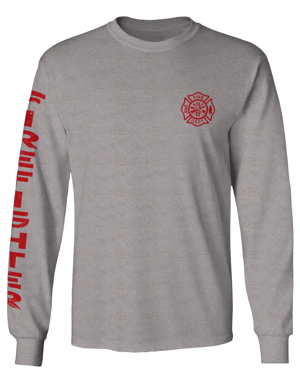 America Support Thin Red Line Fonts Firefighter Seal mens Long sleeve t shirt