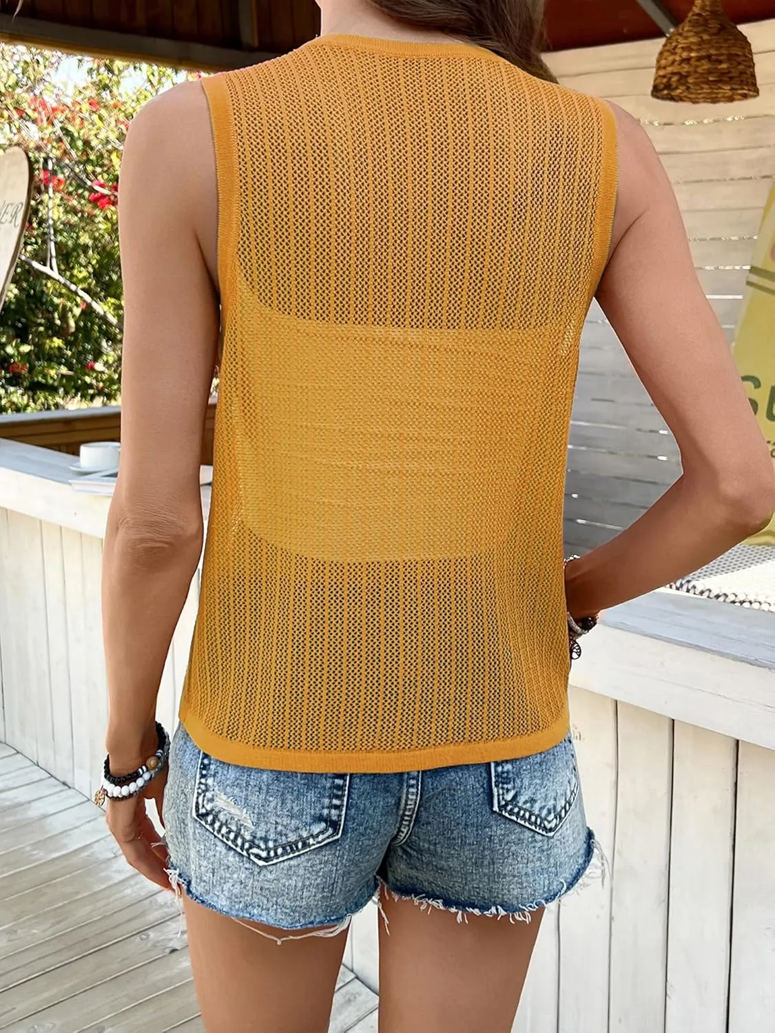 BB&KK Womens Crochet Tops Tie Front Sleeveless Sweater Vest Knit Tops 2025 Summer Cardigan Hollow Out Beach Cover Up