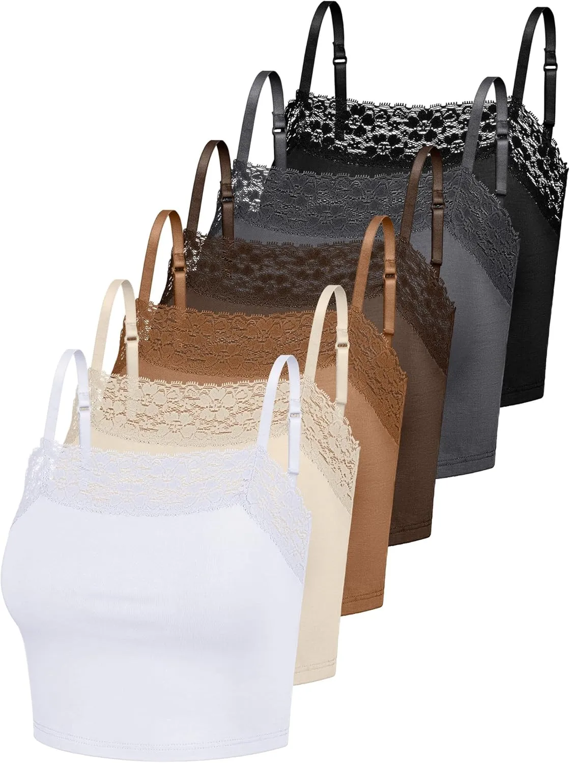 Bencailor 6 Pcs Women's Lace Camisole Spaghetti Strap Bralettes Crop Tops Half Cami Top Bandeau Tank Tops