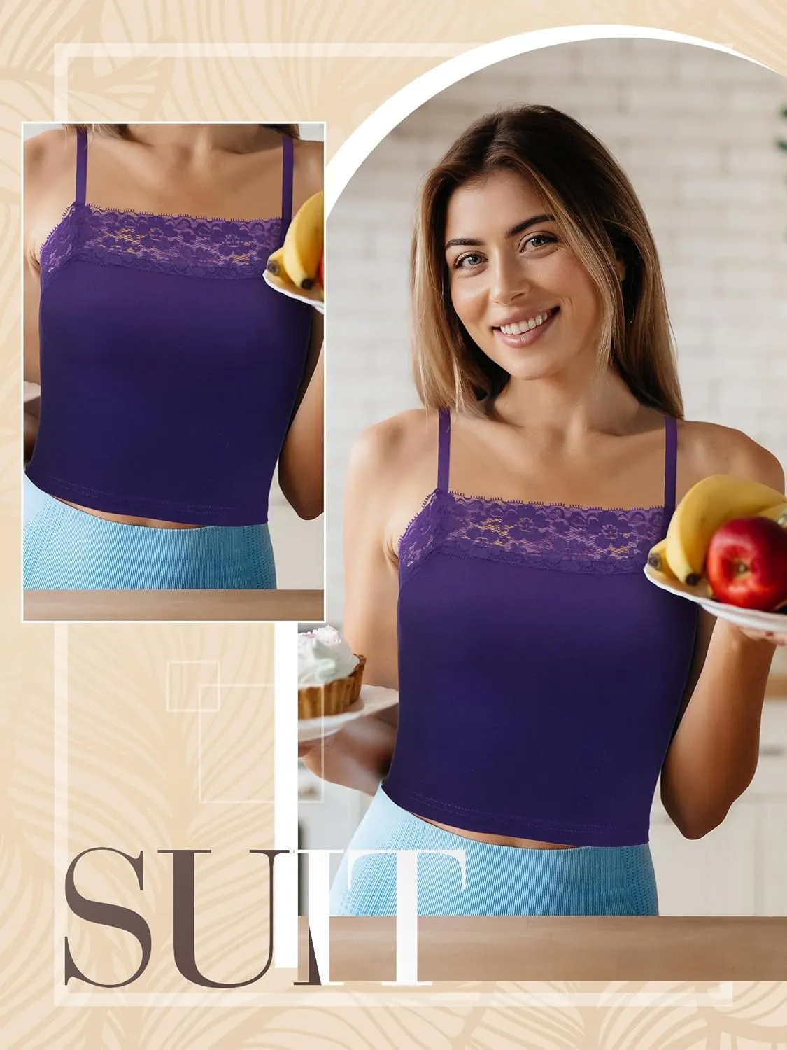 Bencailor 6 Pcs Women's Lace Camisole Spaghetti Strap Bralettes Crop Tops Half Cami Top Bandeau Tank Tops
