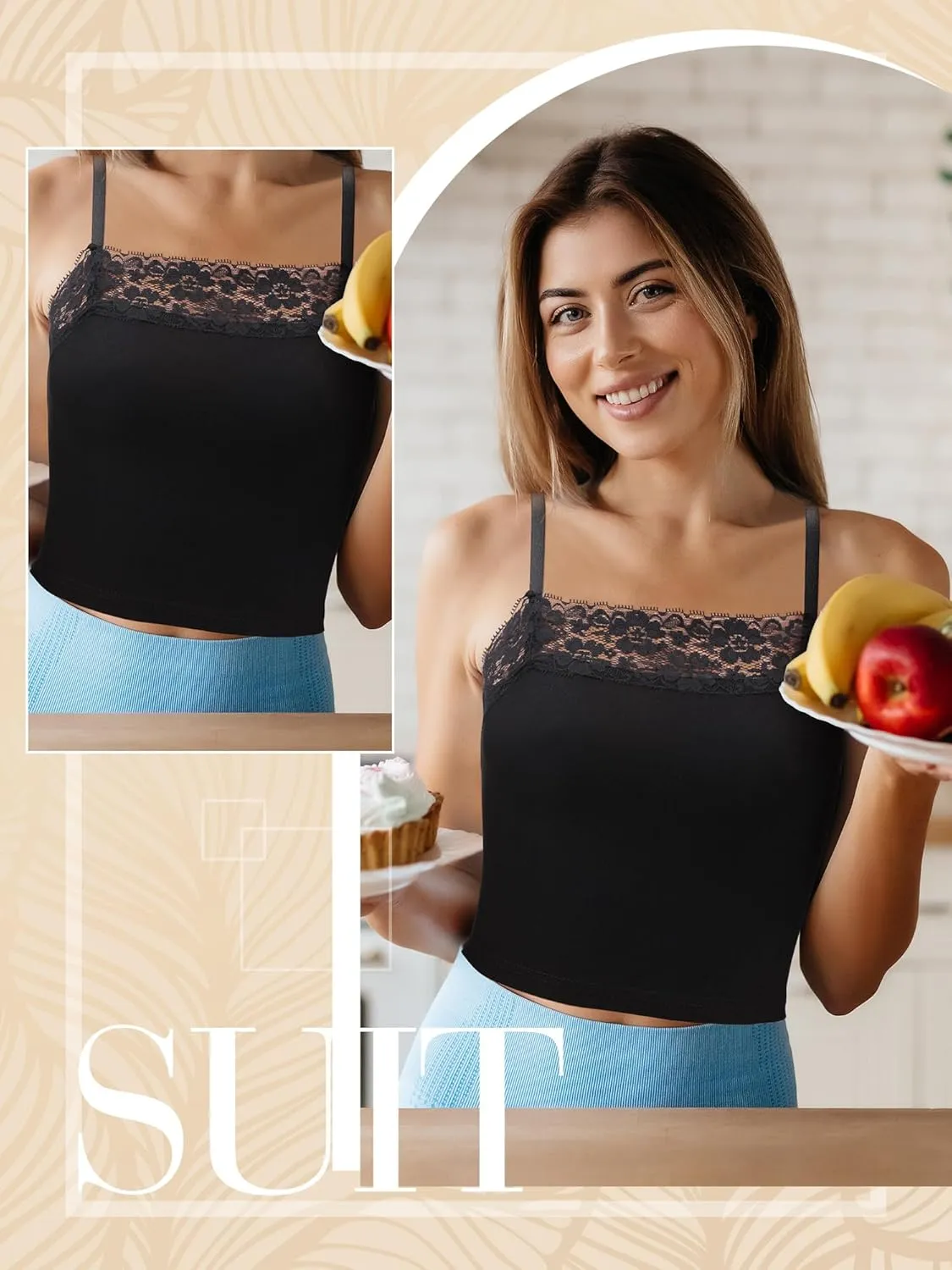 Bencailor 6 Pcs Women's Lace Camisole Spaghetti Strap Bralettes Crop Tops Half Cami Top Bandeau Tank Tops