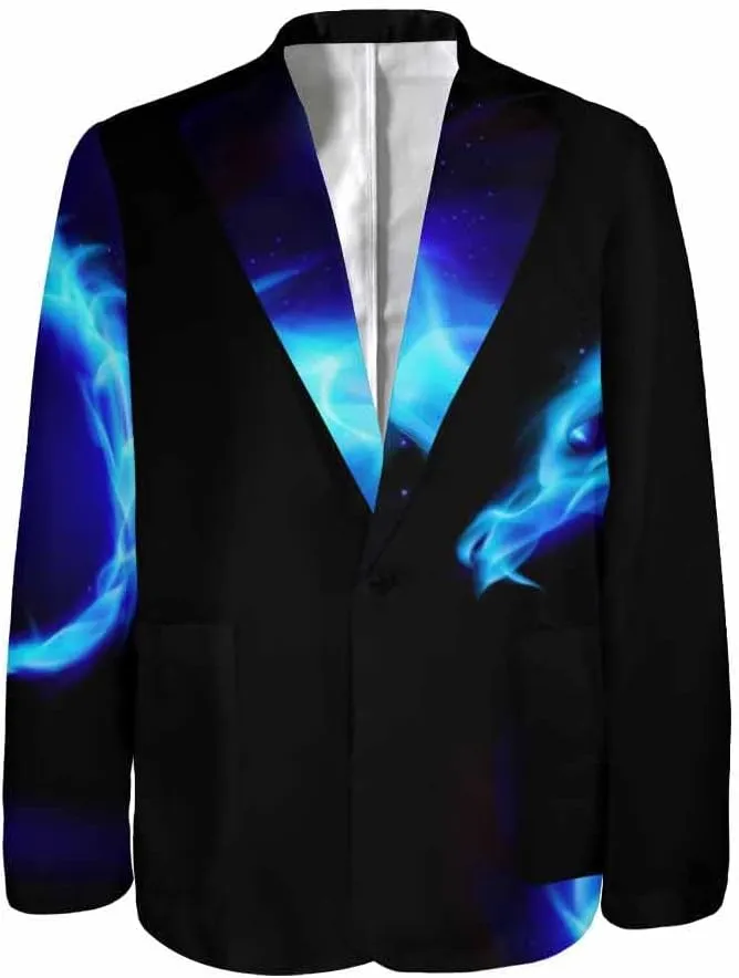 Blazer for Men Blue Dragon Chasing Fireball Men's Blazer Jacket Sports Coats Regular Fit One Buttons Suit Jackets