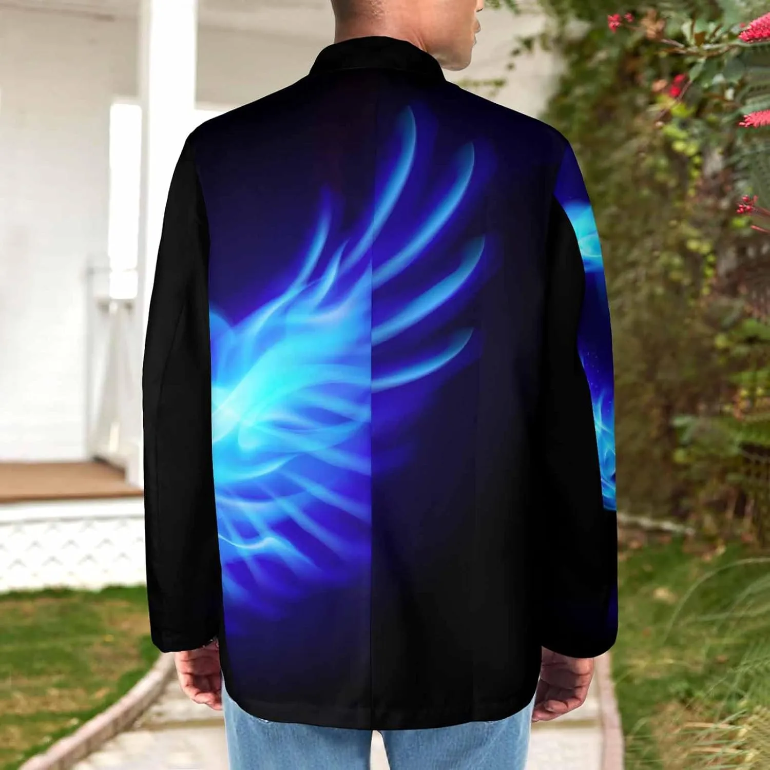 Blazer for Men Blue Dragon Chasing Fireball Men's Blazer Jacket Sports Coats Regular Fit One Buttons Suit Jackets