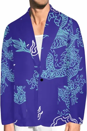 Blazer for Men Blue Dragon Chasing Fireball Men's Blazer Jacket Sports Coats Regular Fit One Buttons Suit Jackets