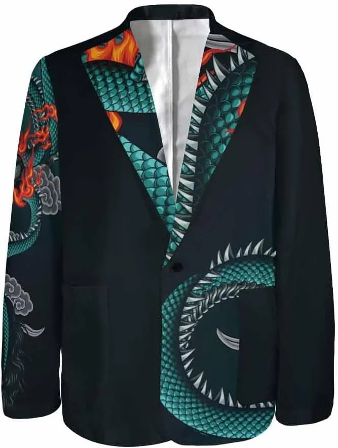 Blazer for Men Blue Dragon Chasing Fireball Men's Blazer Jacket Sports Coats Regular Fit One Buttons Suit Jackets
