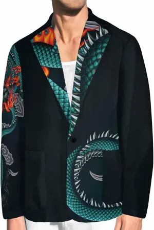 Blazer for Men Blue Dragon Chasing Fireball Men's Blazer Jacket Sports Coats Regular Fit One Buttons Suit Jackets