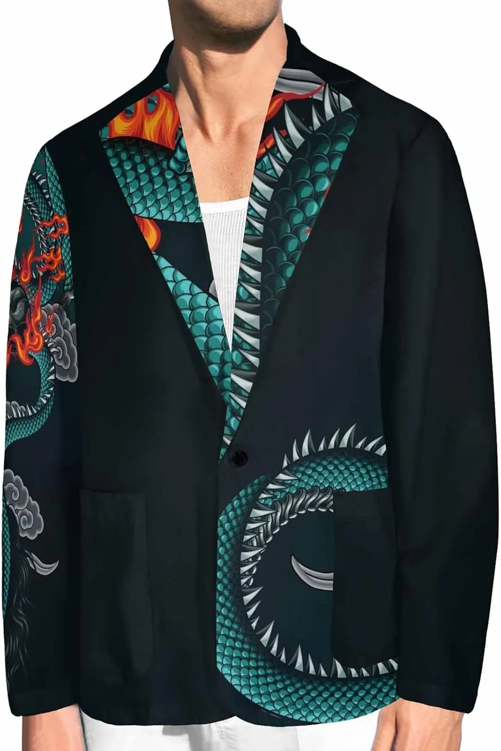 Blazer for Men Blue Dragon Chasing Fireball Men's Blazer Jacket Sports Coats Regular Fit One Buttons Suit Jackets