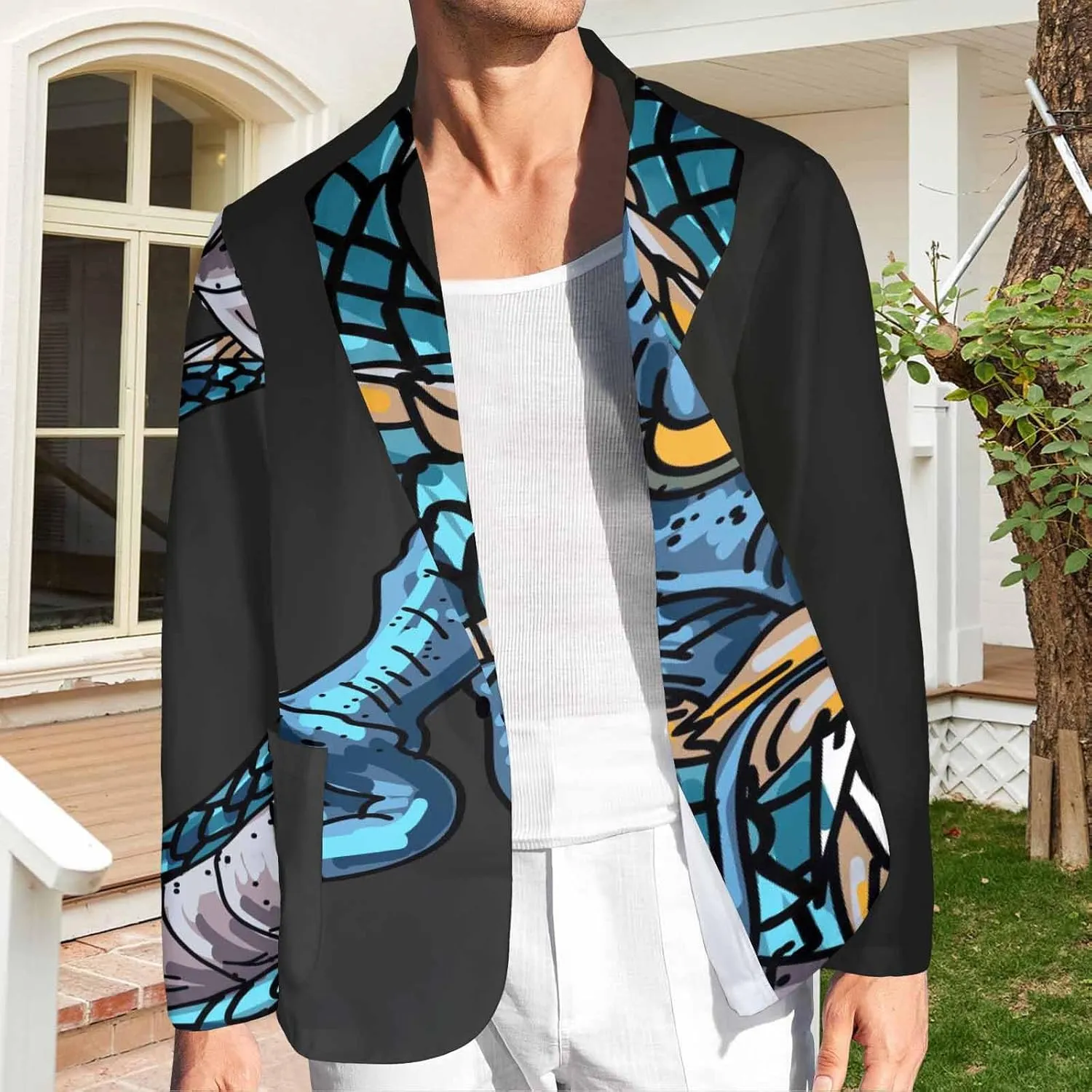 Blazer for Men Blue Dragon Chasing Fireball Men's Blazer Jacket Sports Coats Regular Fit One Buttons Suit Jackets