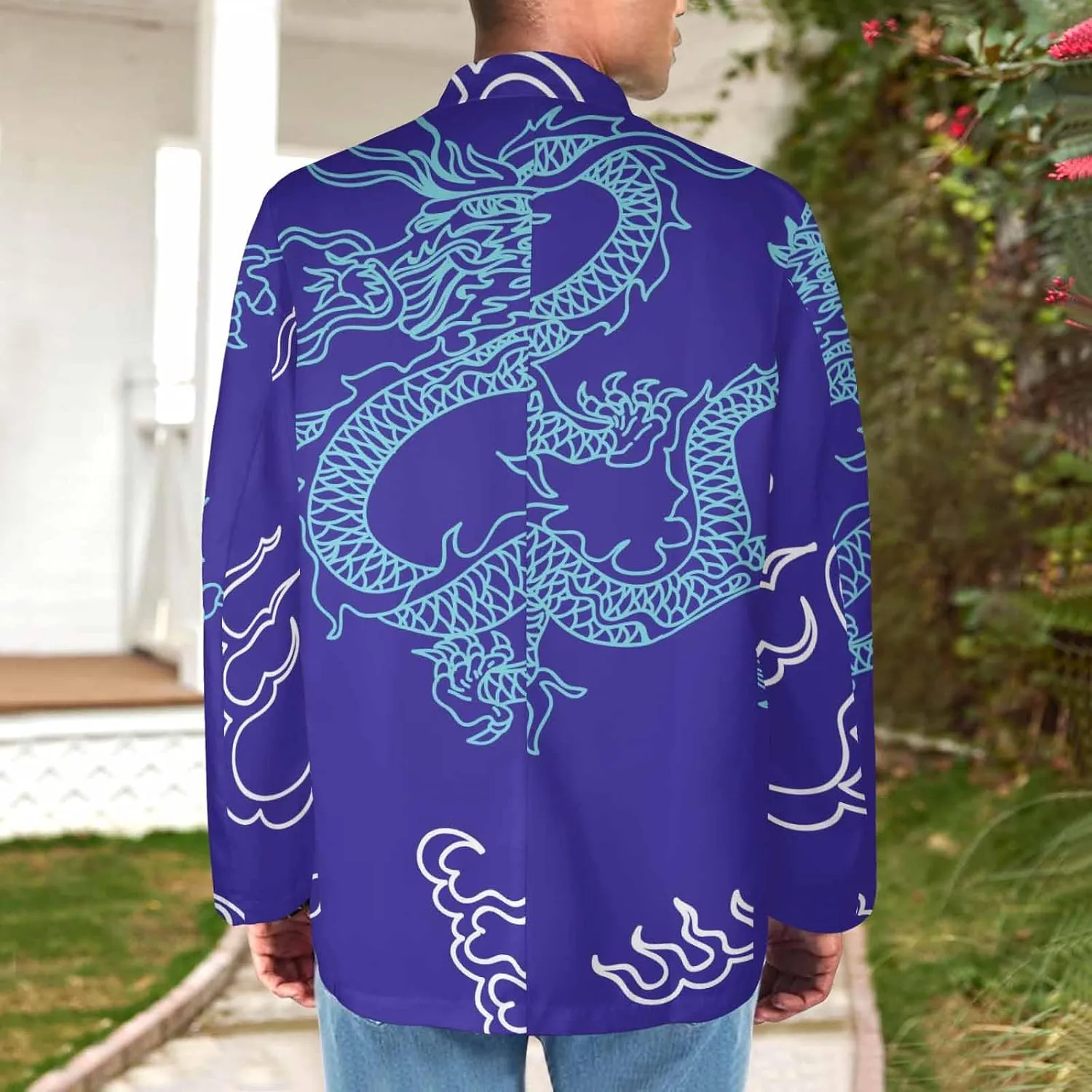 Blazer for Men Blue Dragon Chasing Fireball Men's Blazer Jacket Sports Coats Regular Fit One Buttons Suit Jackets