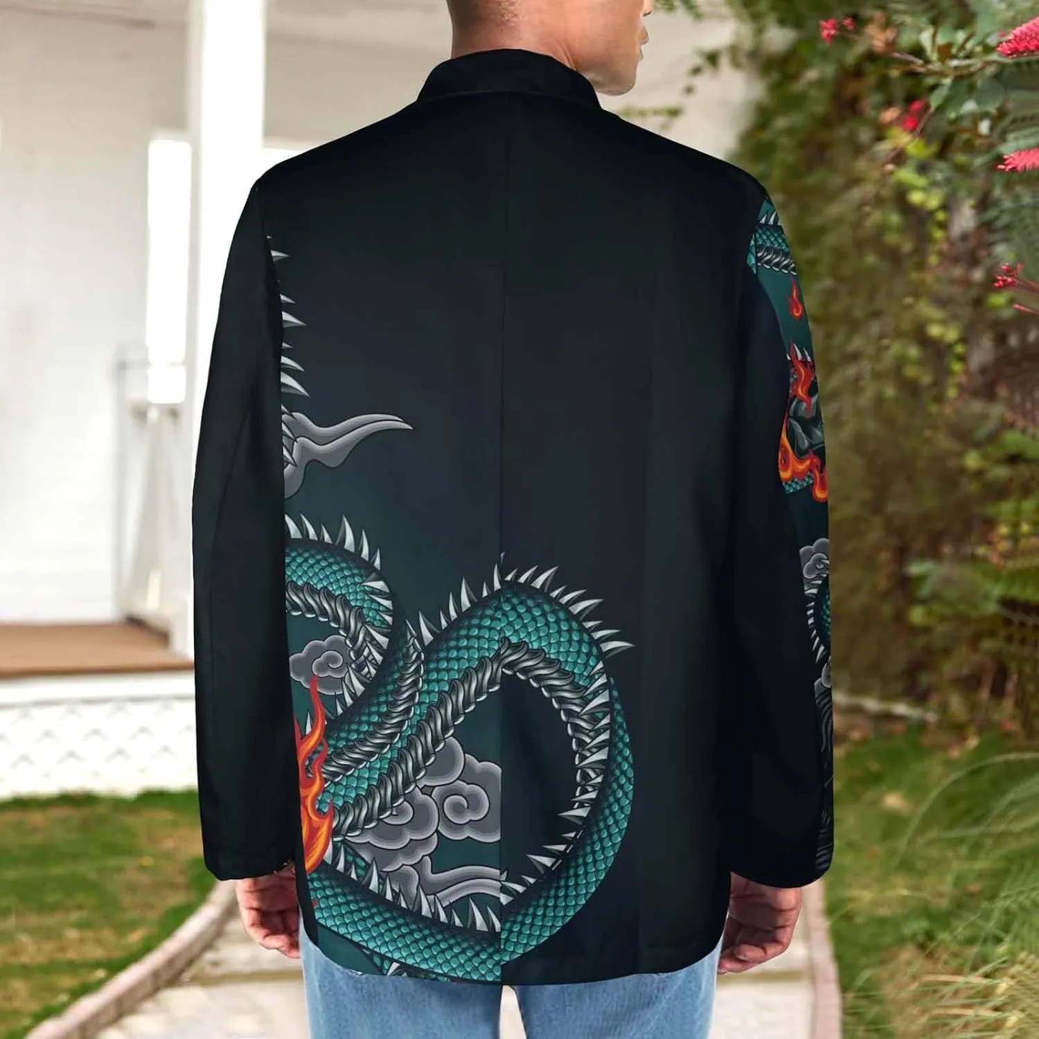 Blazer for Men Blue Dragon Chasing Fireball Men's Blazer Jacket Sports Coats Regular Fit One Buttons Suit Jackets