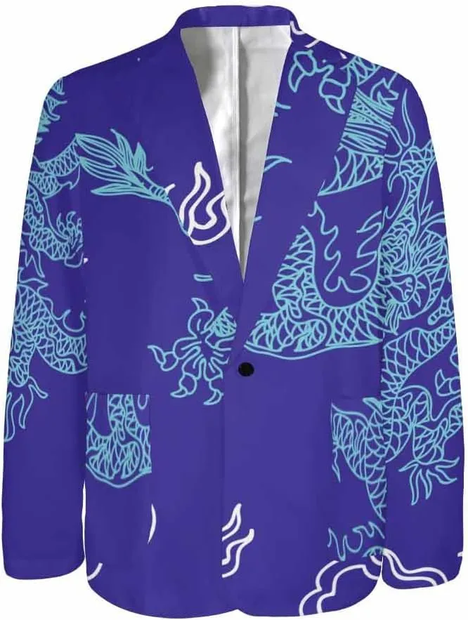 Blazer for Men Blue Dragon Chasing Fireball Men's Blazer Jacket Sports Coats Regular Fit One Buttons Suit Jackets