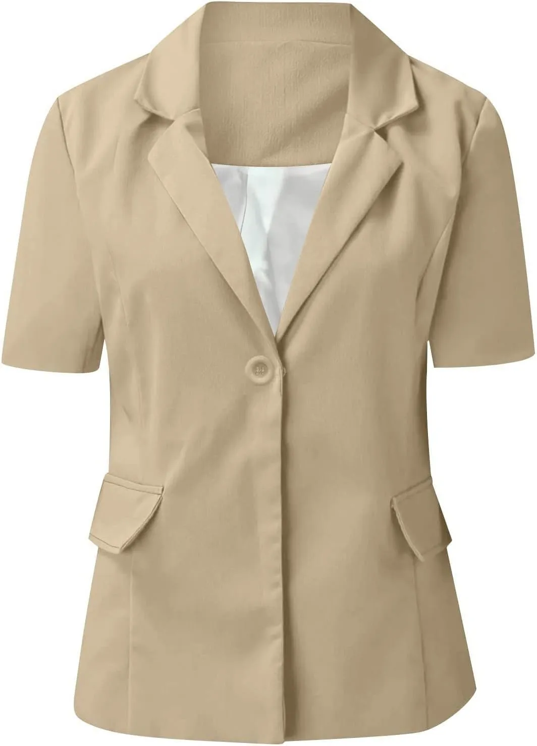 Blazers for Women Casual Work Office Slim Fit Herringbone Blazer Open Front Single Breasted Short Sleeve Suits Jacket