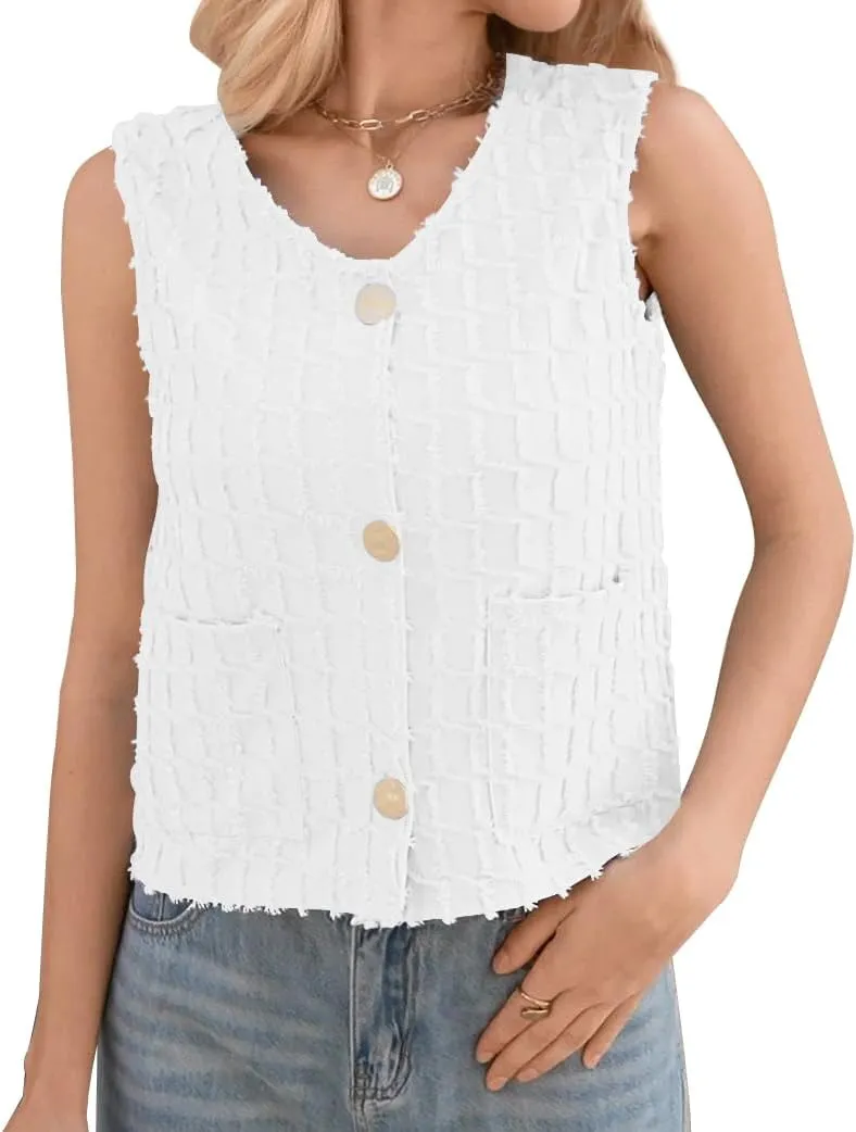 Cardigan Vest Tank Top for Women Button Down Summer Tops Sleeveless Shirts Fashion Streetwear