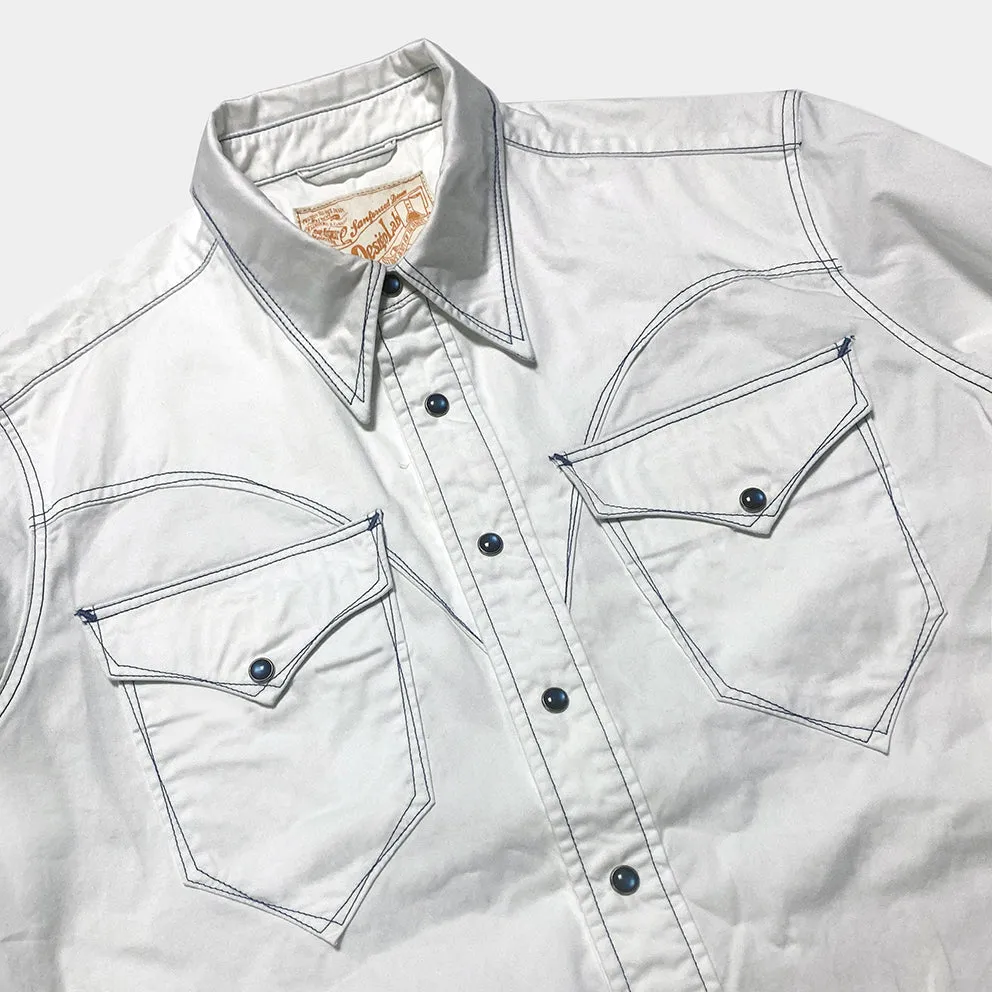 DDL 312R-KALEB V-WB REGULAR FIT 2 POCKET WITH CONTRAST BLUE STITCH WESTERN SHIRT-E0 WHITE