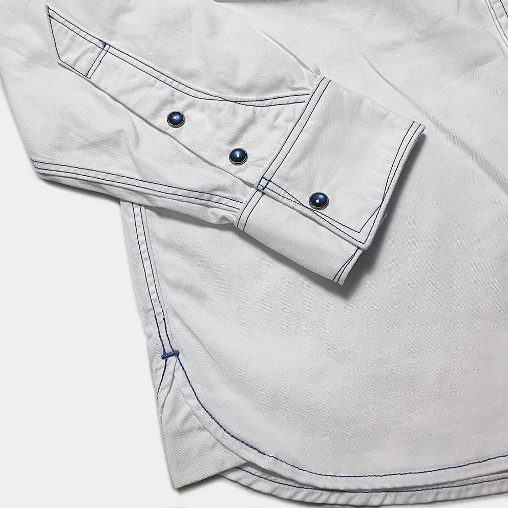 DDL 312R-KALEB V-WB REGULAR FIT 2 POCKET WITH CONTRAST BLUE STITCH WESTERN SHIRT-E0 WHITE