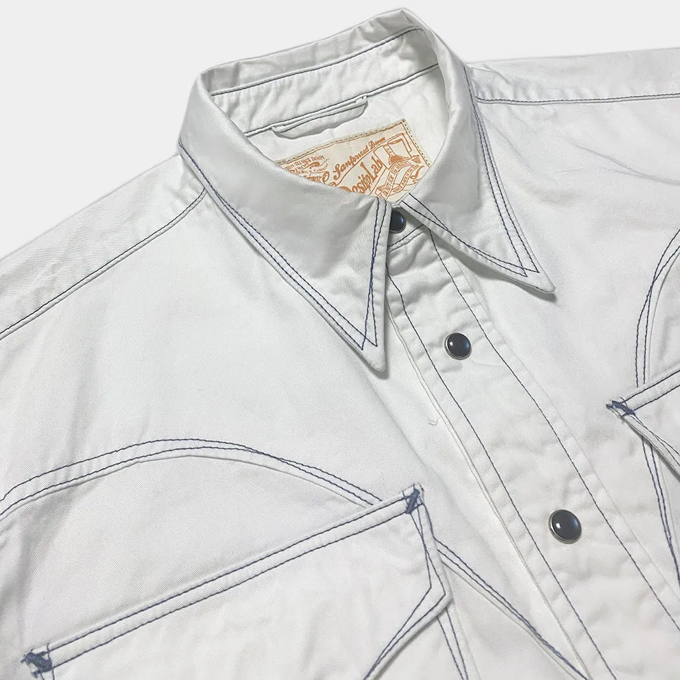 DDL 312R-KALEB V-WB REGULAR FIT 2 POCKET WITH CONTRAST BLUE STITCH WESTERN SHIRT-E0 WHITE