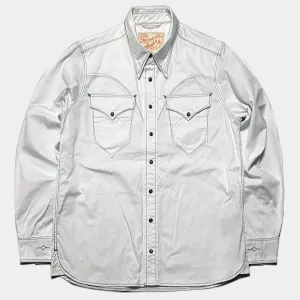 DDL 312R-KALEB V-WB REGULAR FIT 2 POCKET WITH CONTRAST BLUE STITCH WESTERN SHIRT-E0 WHITE