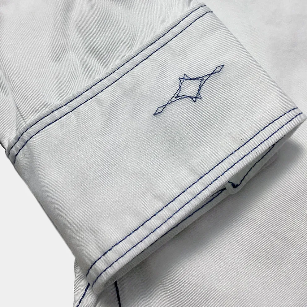 DDL 312R-KALEB V-WB REGULAR FIT 2 POCKET WITH CONTRAST BLUE STITCH WESTERN SHIRT-E0 WHITE