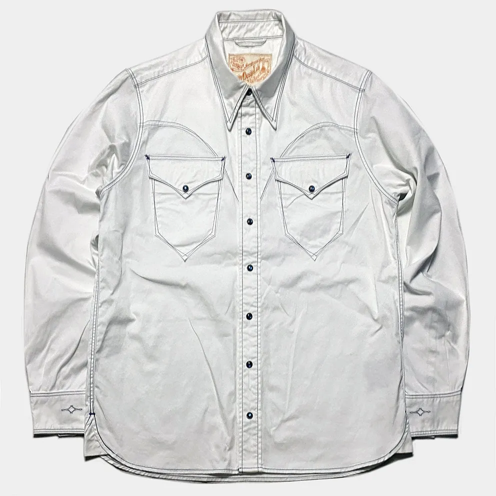 DDL 312R-KALEB V-WB REGULAR FIT 2 POCKET WITH CONTRAST BLUE STITCH WESTERN SHIRT-E0 WHITE