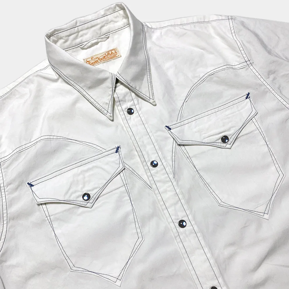 DDL 323RR-DEL TORO V-WB REGULAR FIT 2 POCKET SHORT SLEEVE WESTERN CONTRASTING BLUE STITCH SHIRT-E0 WHITE