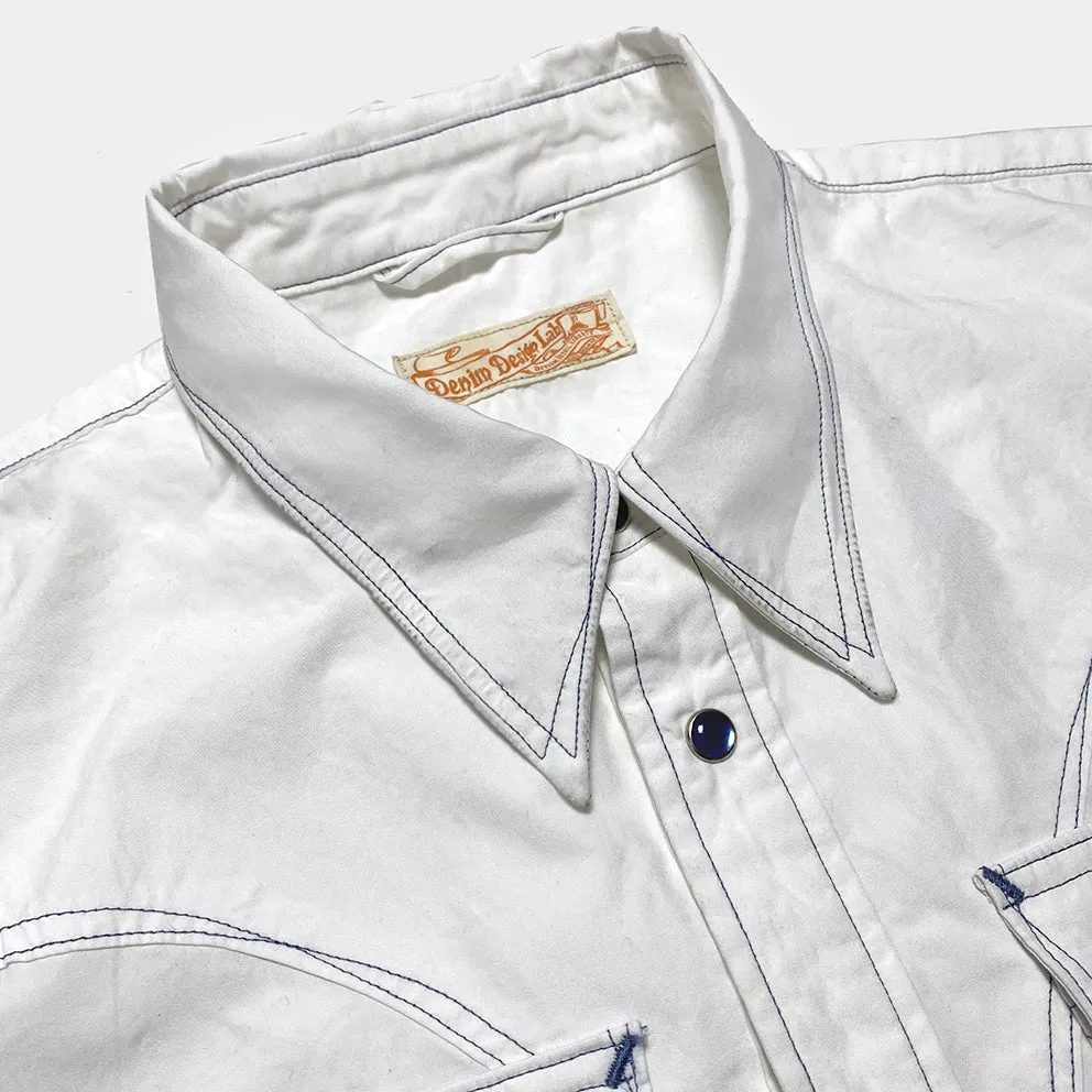 DDL 323RR-DEL TORO V-WB REGULAR FIT 2 POCKET SHORT SLEEVE WESTERN CONTRASTING BLUE STITCH SHIRT-E0 WHITE