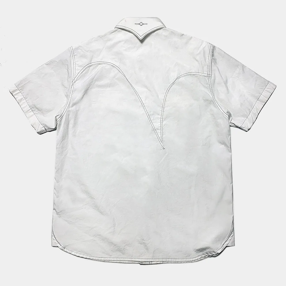 DDL 323RR-DEL TORO V-WB REGULAR FIT 2 POCKET SHORT SLEEVE WESTERN CONTRASTING BLUE STITCH SHIRT-E0 WHITE