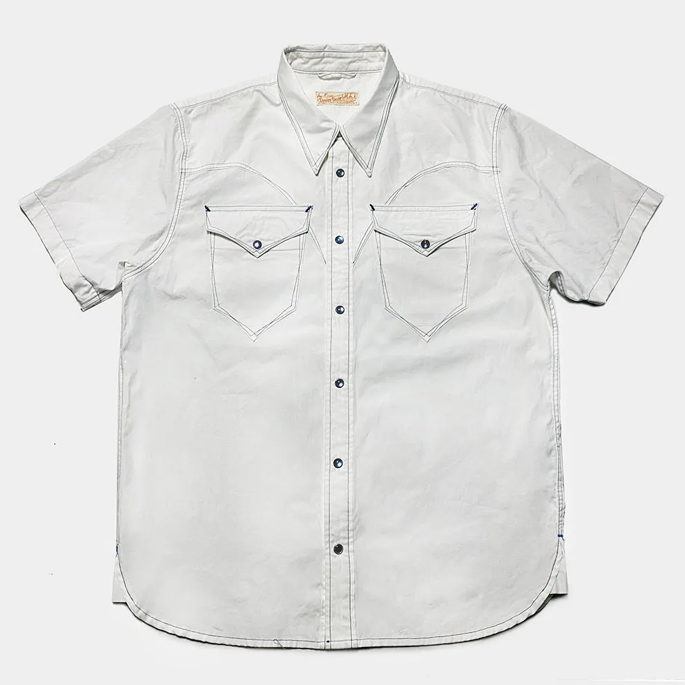 DDL 323RR-DEL TORO V-WB REGULAR FIT 2 POCKET SHORT SLEEVE WESTERN CONTRASTING BLUE STITCH SHIRT-E0 WHITE