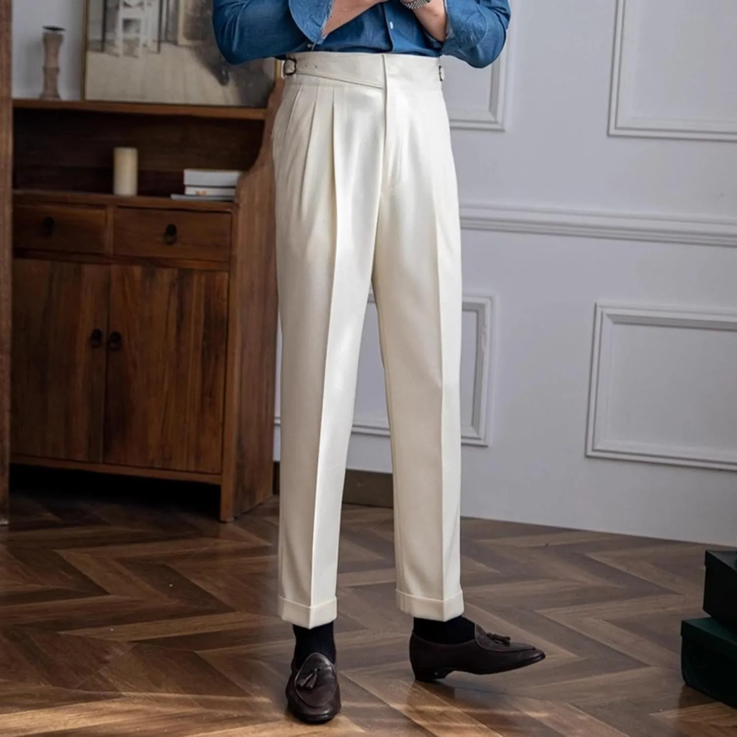 DGHM-JLMY Men's Fashion Slim Fit Dress Pants High Waist Straight Retro Pant Trousers Casual Business Formal Pants