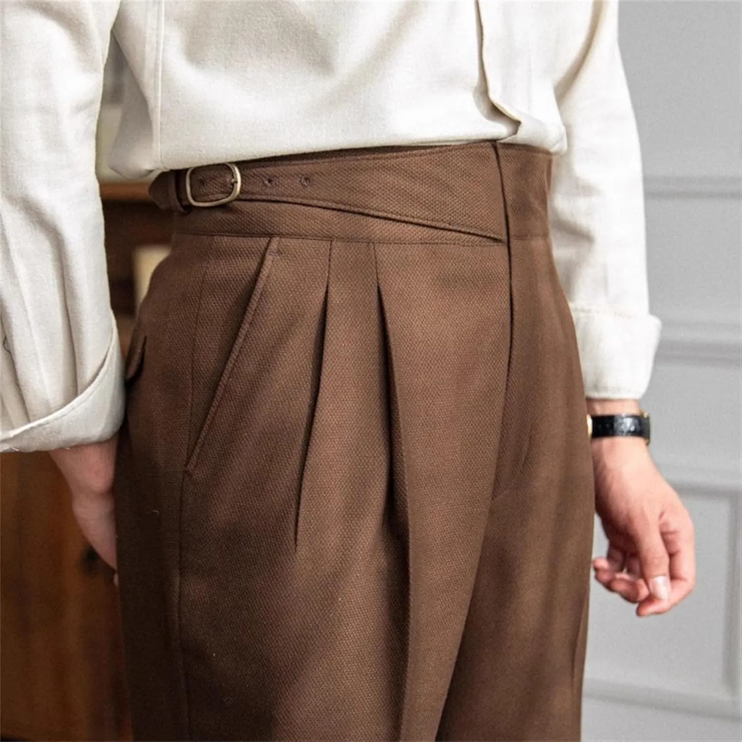 DGHM-JLMY Men's Fashion Slim Fit Dress Pants High Waist Straight Retro Pant Trousers Casual Business Formal Pants