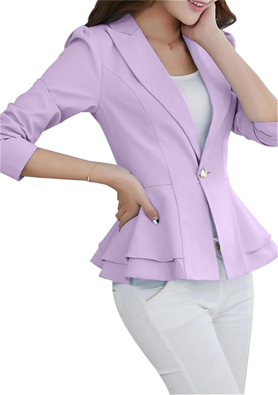 DIACACY Womens Button Down Open Front Blazer Long Sleeve Jacket Solid Color Plus Size Office Coat Blazer