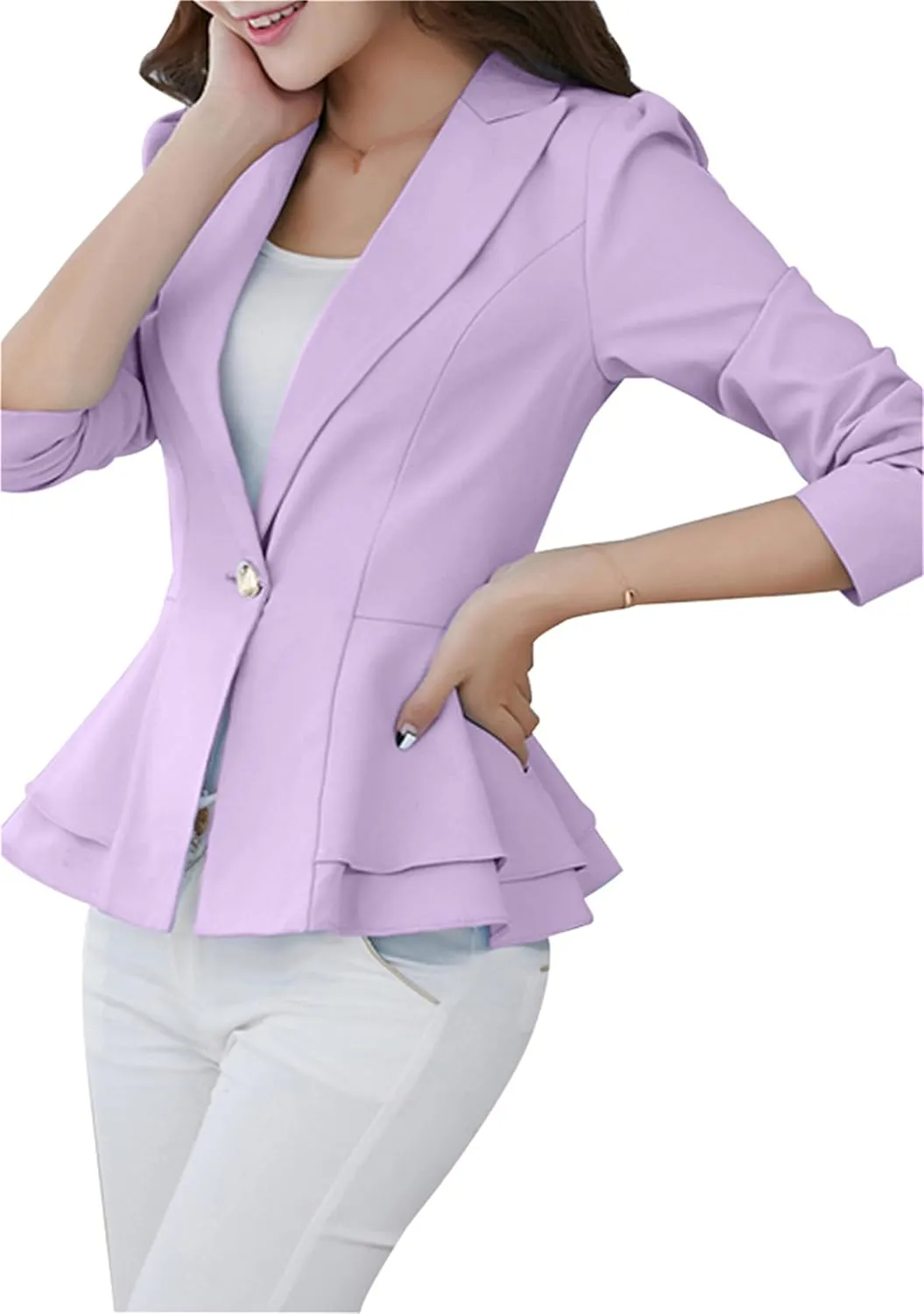 DIACACY Womens Button Down Open Front Blazer Long Sleeve Jacket Solid Color Plus Size Office Coat Blazer