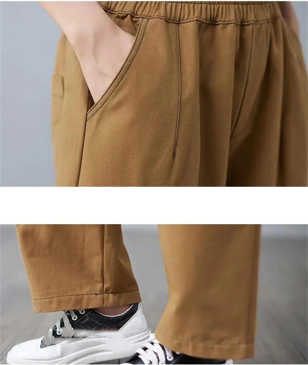 Disimlarl Women Cotton Casual Trousers Solid Loose Pants High Waist Harem Pants Elastic Waist Pants
