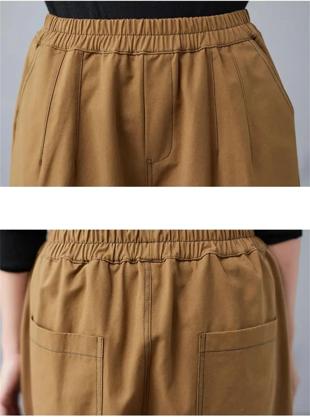 Disimlarl Women Cotton Casual Trousers Solid Loose Pants High Waist Harem Pants Elastic Waist Pants