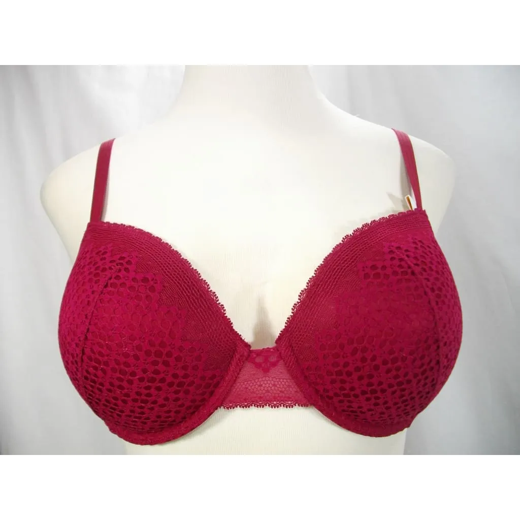 DKNY DK2006 Sheer Lace Lightweight Push Up Underwire Bra 36B Cranberry NWT