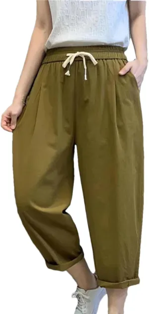Dndrdhfb Women's Cotton Harem Pants Loose Elastic Waist Bloomers Elastic Jogging Pants