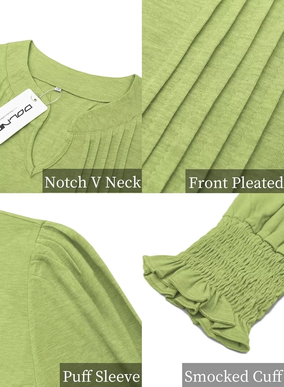 DOLNINE Plus-Size-Tops for Women Notch V Neck Puff Long Sleeve T Shirts Casual Pleated Trendy Smocked Cuffs Tee Tunics XL-5XL