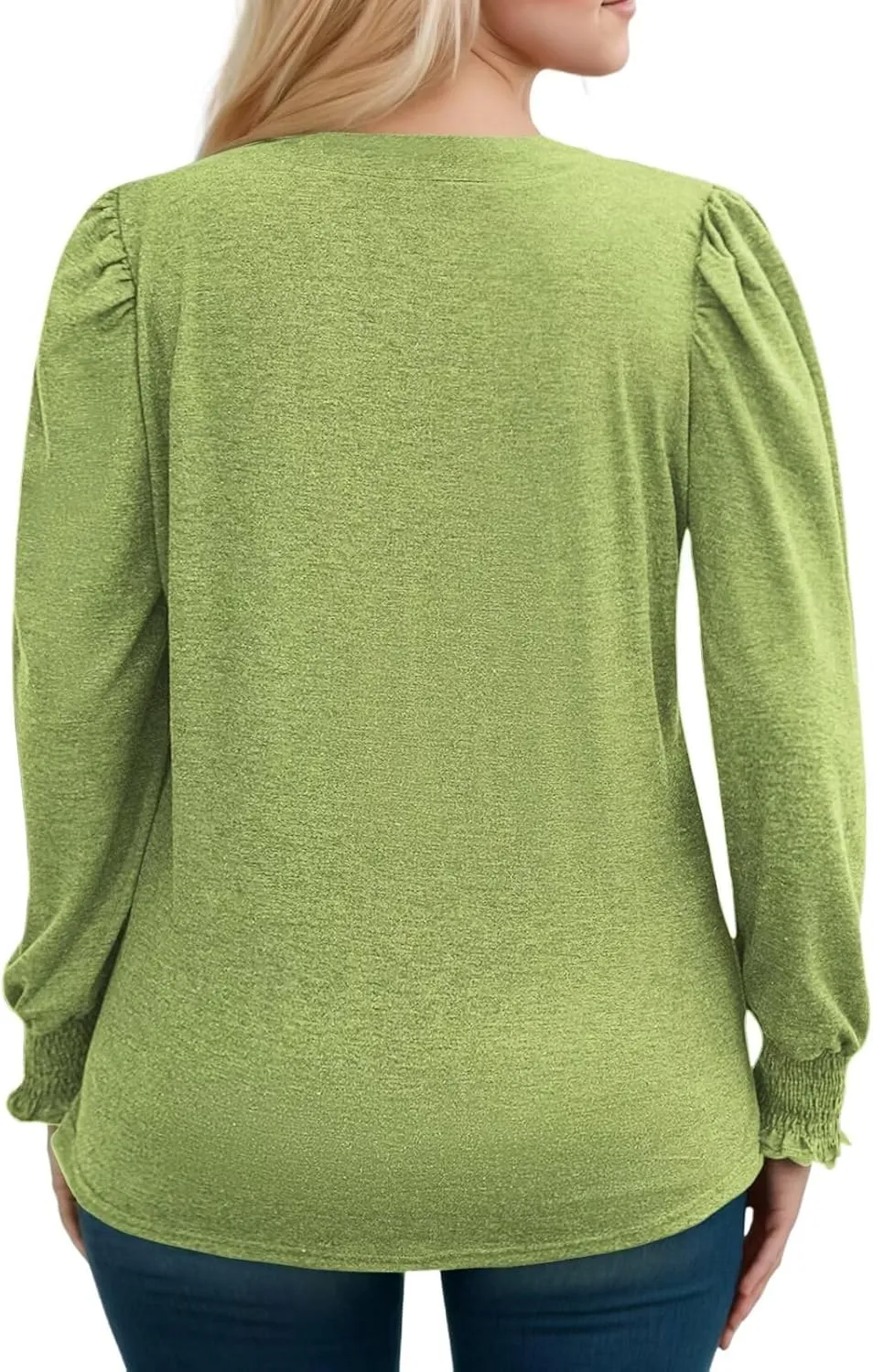 DOLNINE Plus-Size-Tops for Women Notch V Neck Puff Long Sleeve T Shirts Casual Pleated Trendy Smocked Cuffs Tee Tunics XL-5XL