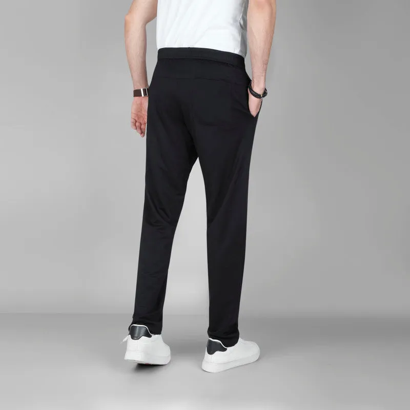 Elastic Waist Drawstring Trousers-   BLACK