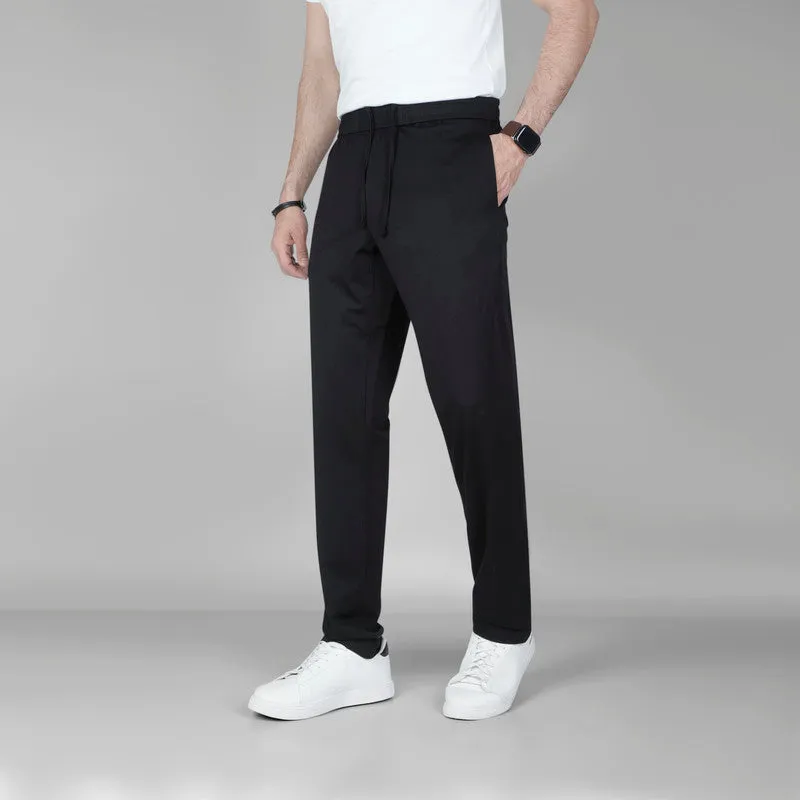 Elastic Waist Drawstring Trousers-   BLACK