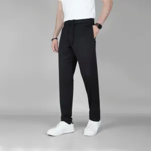 Elastic Waist Drawstring Trousers-   BLACK