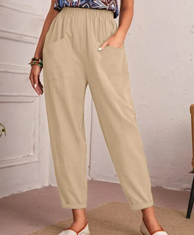 Fashion Cotton Linen Elastic-Waist Pants