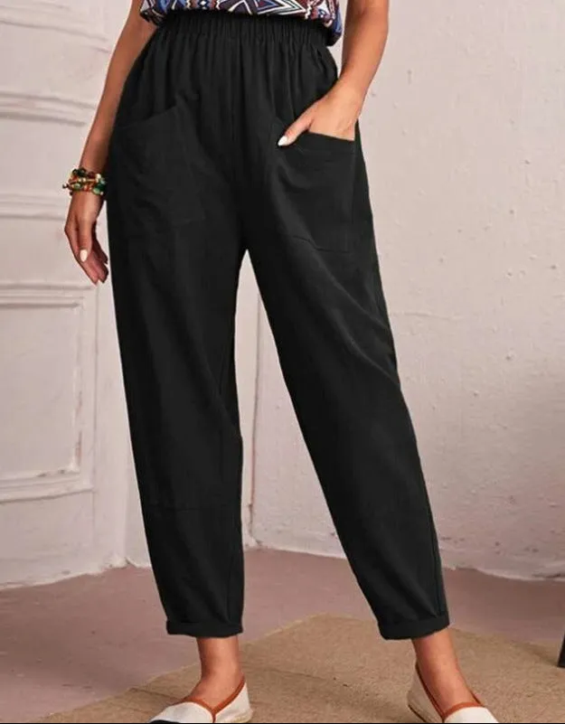 Fashion Cotton Linen Elastic-Waist Pants