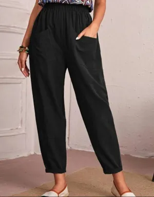 Fashion Cotton Linen Elastic-Waist Pants