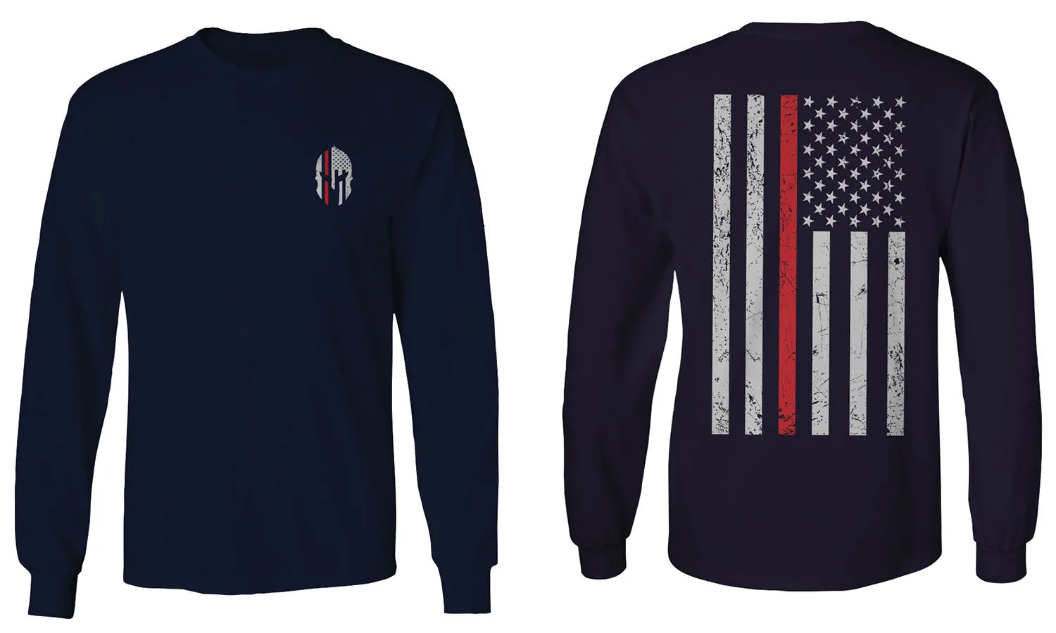 Greek Helmet America Support Thin Red Line Fonts Firefighter mens Long sleeve t shirt