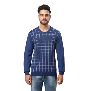 Men Blue Wrapper Acrylic Wool Blend Round Collar Sweaters