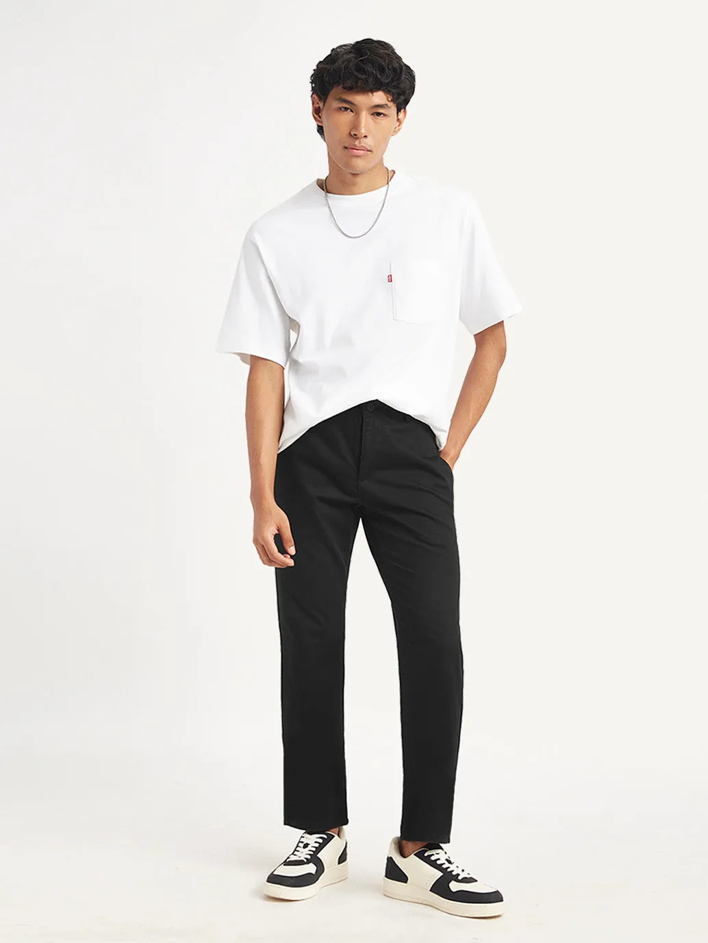 Men's Black Tapered Chino Trousers